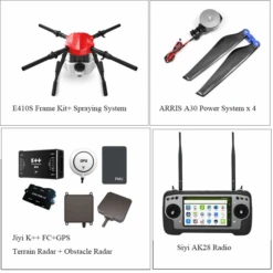 ARRIS E410S 4 Axis 10kg UAV Agricualtural Spraying Drone JIYI K++ FC SIYI AK28