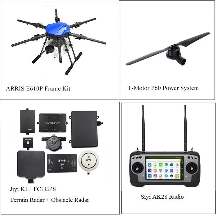 ARRIS E610P 6 Axis 10L Farm Drone Agriculture Spraying Drone With T-MOTOR P60 JIYI K++ SIYI AK28 Radio